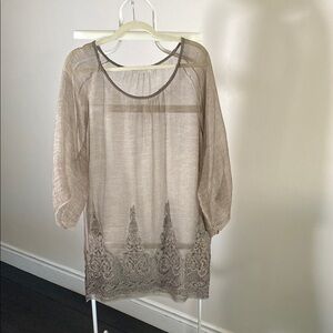Elegant Beige Lace Trim Women's dress